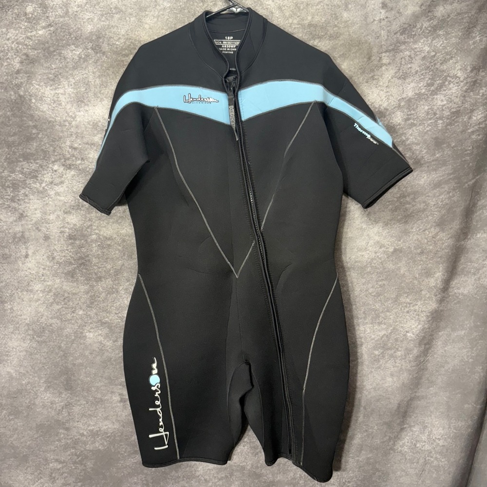 Henderson Thermoprene 3mm Shorty Wetsuit Womens 18P Black Blue Front Zip Surf
